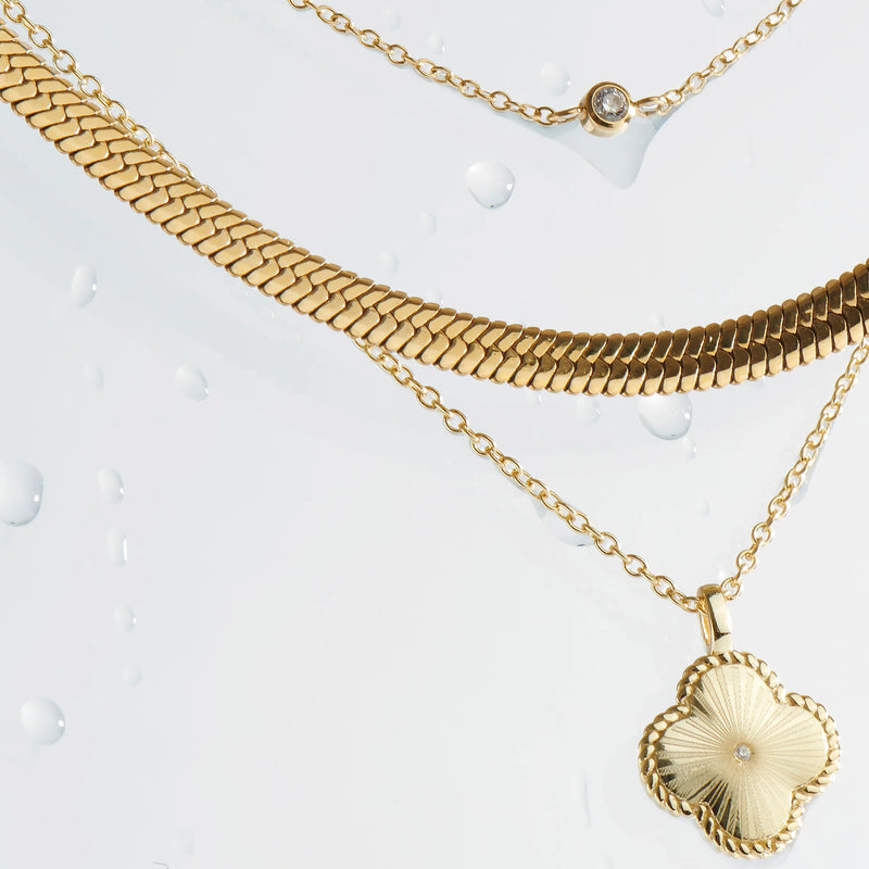 COLLIER ACIER INOXYDABLE DORE ET ZIRCONS JUPITER | MIA BIJOUX