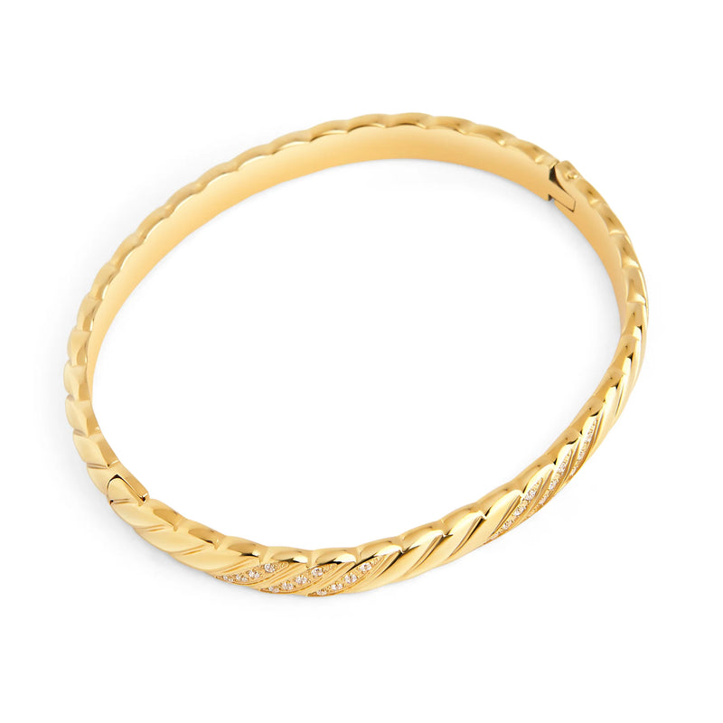 BRACELET RIGIDE EN ACIER INOXYDABLE ET ZIRCONS RIGIDE | MIA BIJOUX