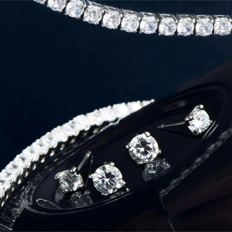 BRACELET EN ACIER INOXYDABLE AVEC ZIRCONS GRACE  | MIA BIJOUX - AVEC BOUCLES D'OREILLES