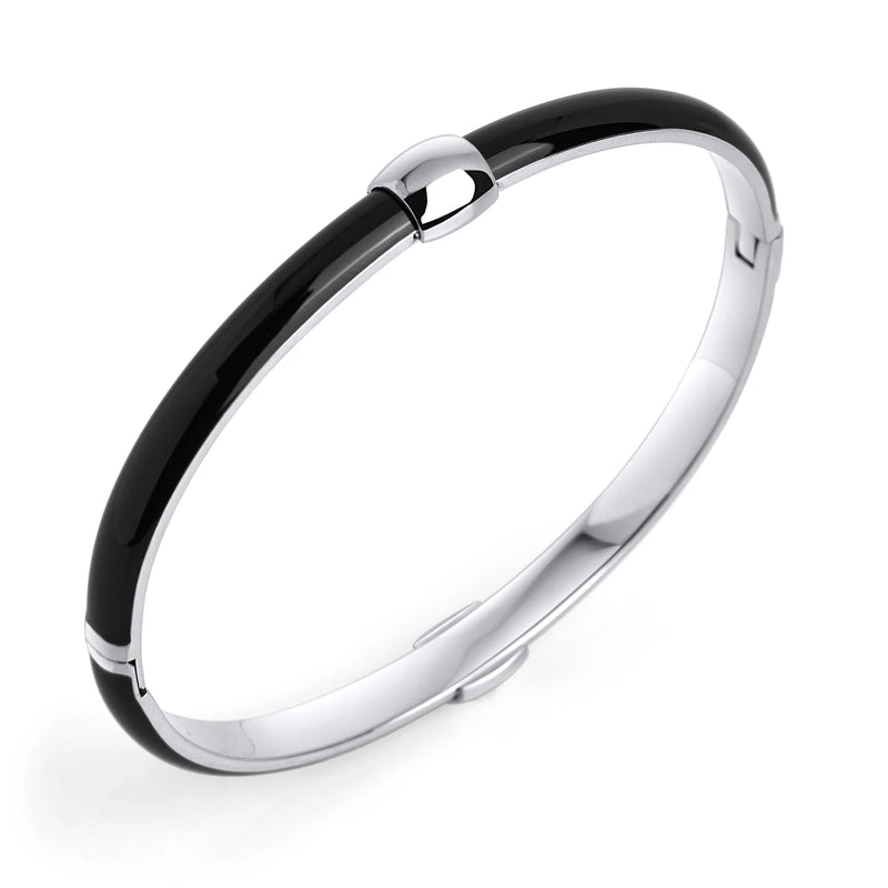 BRACELET RIGIDE EN ACIER INOXYDABLE ET EMAIL NOIR  ELYAN | MIA BJOUX
