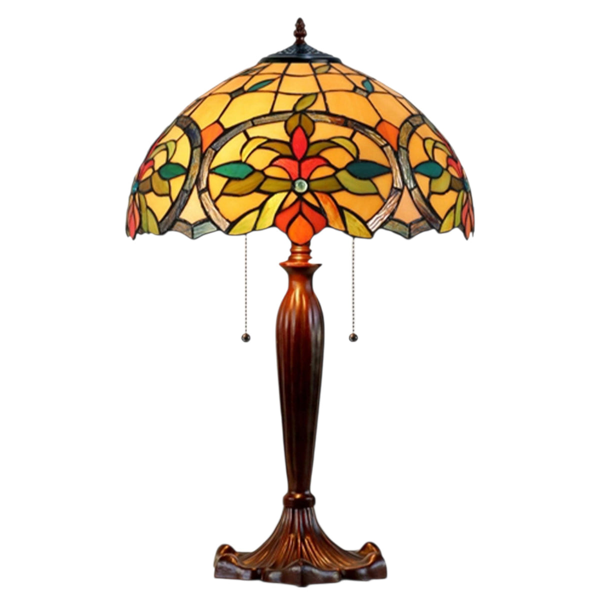 LAMPE TIFFANY AVEC BASE EN MÉTAL BRUNE