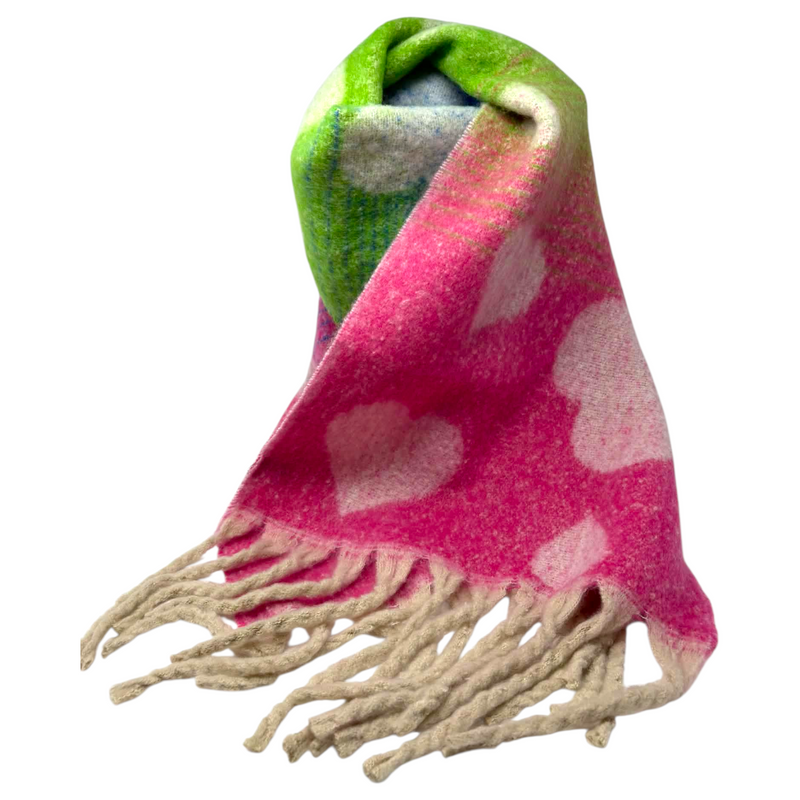 FOULARD ROSE ET VERT AVEC COEURS