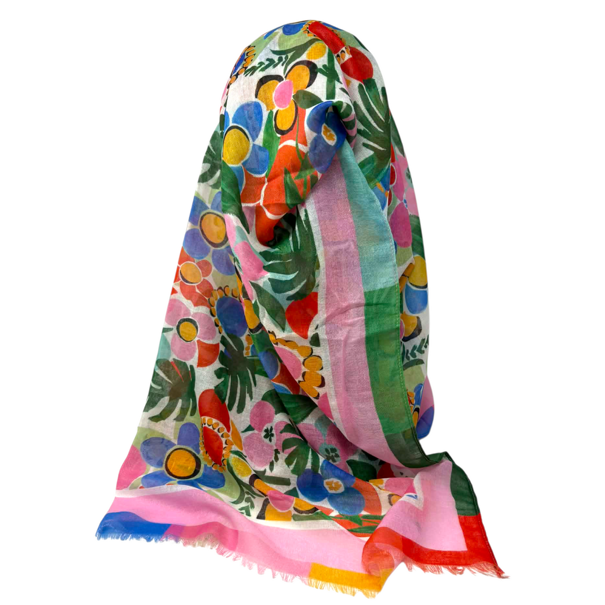 Foulard à motifs floraux multicolores avec bordures contrastantes