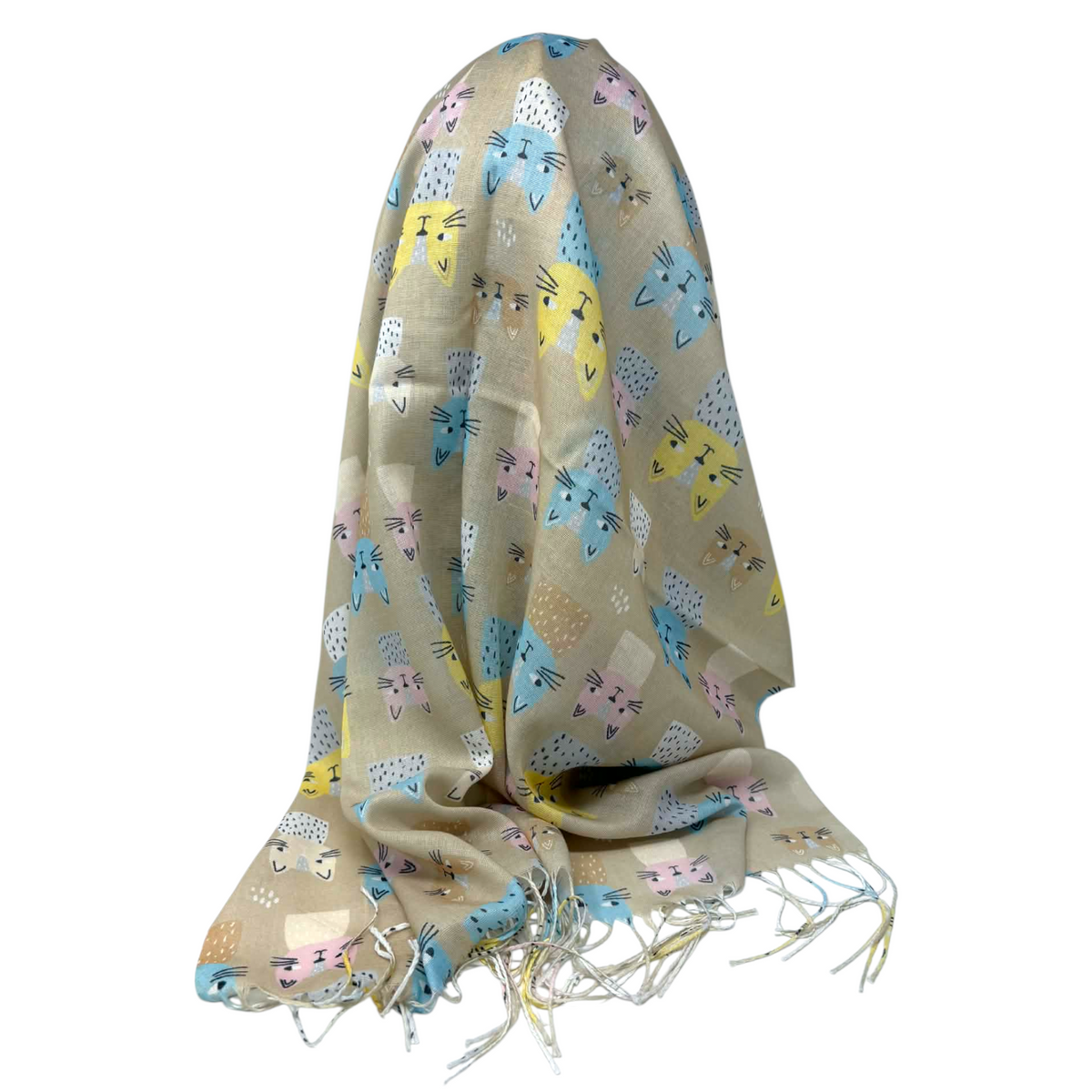 Foulard doux à motifs de chats colorés sur fond beige