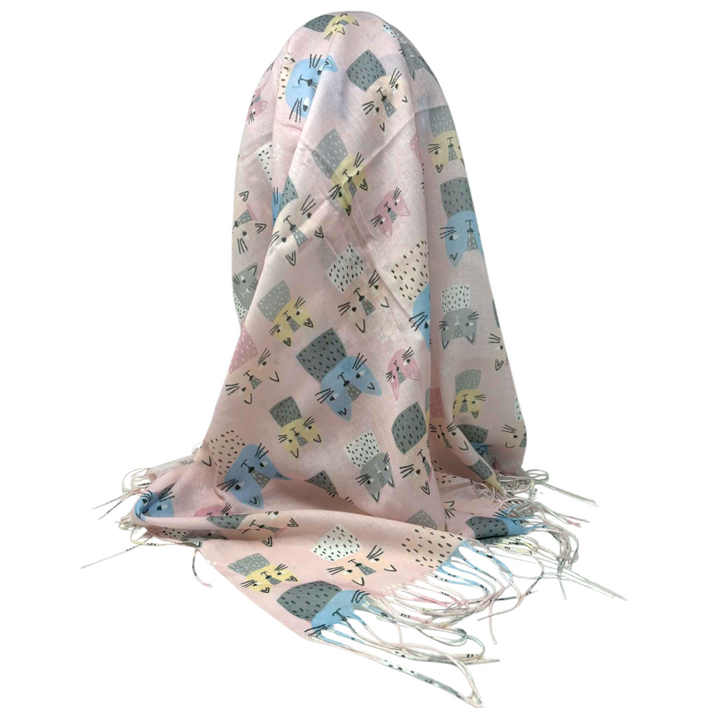 Foulard doux à motifs de chats colorés sur fond rose