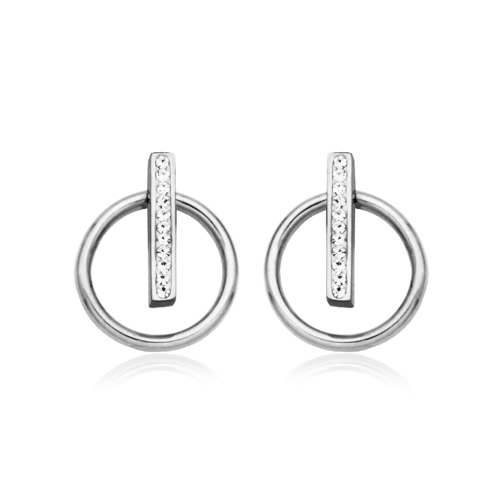 BOUCLES D'OREILLES CERCLE ET ZIRCONS EN ACIER INOXYDABLE | STEELX