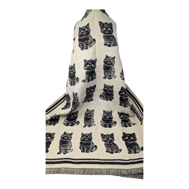 FOULARD IMPRIME CÔTÉS PÂLES AVEC CHATS FONCÉS