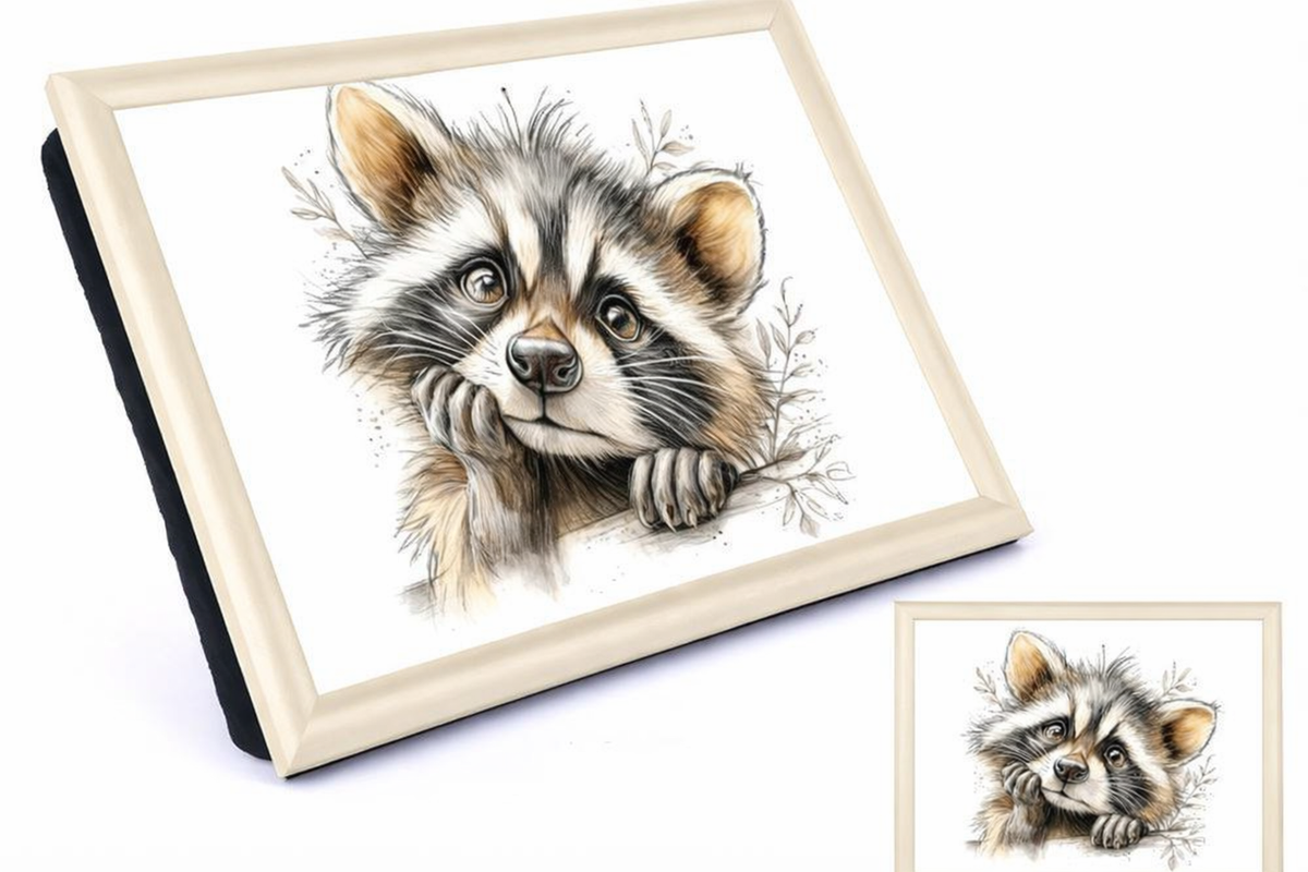 Plateau-coussin avec illustration de raton laveur attendrissant