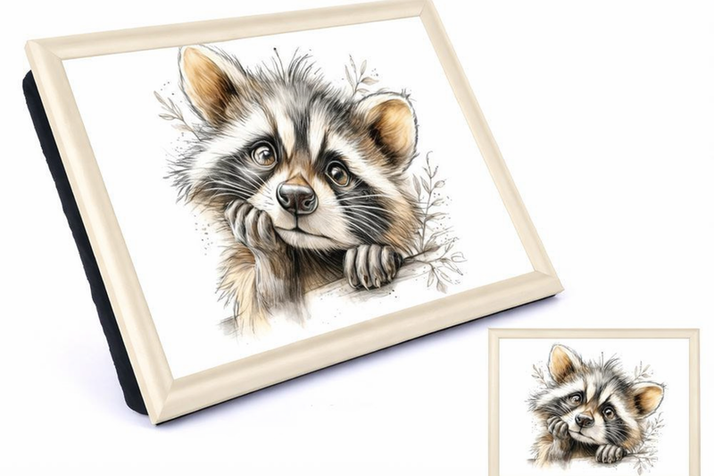 Plateau-coussin avec illustration de raton laveur attendrissant
