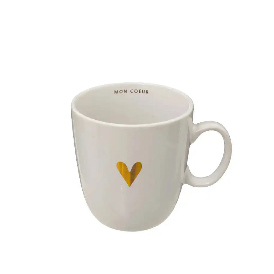 TASSE EN CÉRAMIQUE BLANCHE AVEC UN PETIT COEUR DORÉ - 300 ML