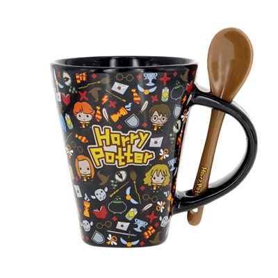 TASSE NOIRE AVEC CUILLÈRE HARRY POTTER – STYLE KAWAII