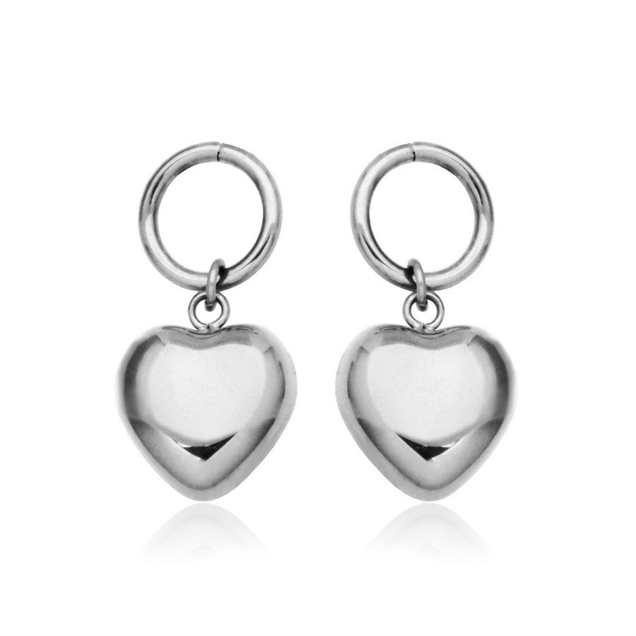 BOUCLES D'OREILLES BRELOQUE COEUR PUFFY EN ACIER INOXYDABLE | STEELX