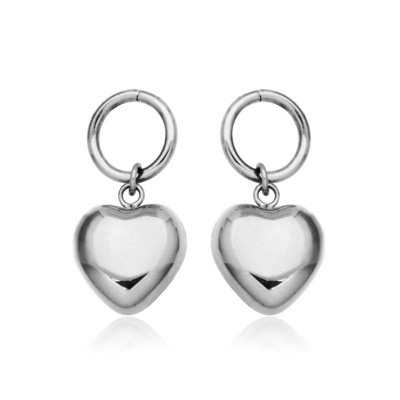 BOUCLES D'OREILLES BRELOQUE COEUR PUFFY EN ACIER INOXYDABLE | STEELX