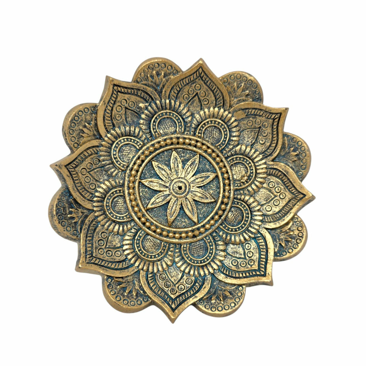 Porte-encens fleur de lotus rond bronze - style mandala