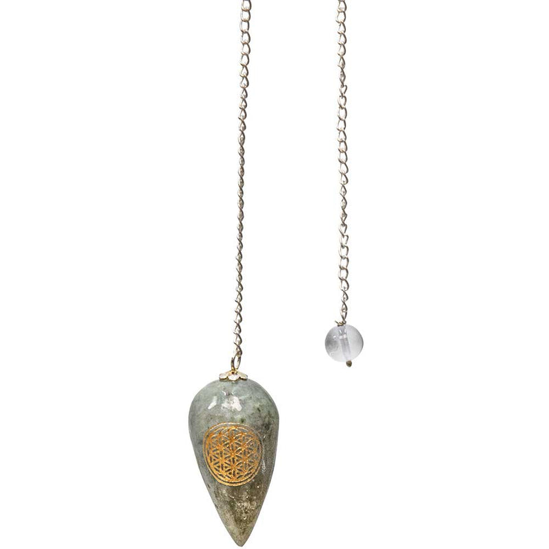Pendule en labradorite avec Fleur de Vie – Spirituel, énergétique et transformateur