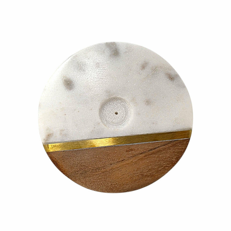PORTE-ENCENS ROND EN MARBRE ET BOIS – DÉTAIL DORÉ