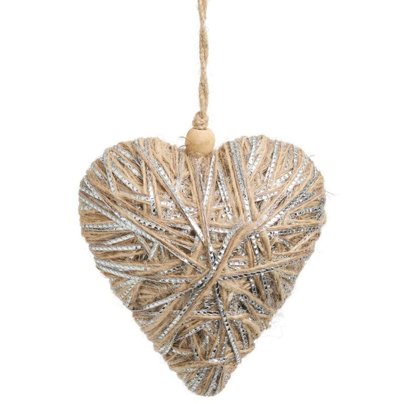 DÉCORATION DE NOËL CŒUR EN JUTE NATURELLE ET FIL ARGENTÉ