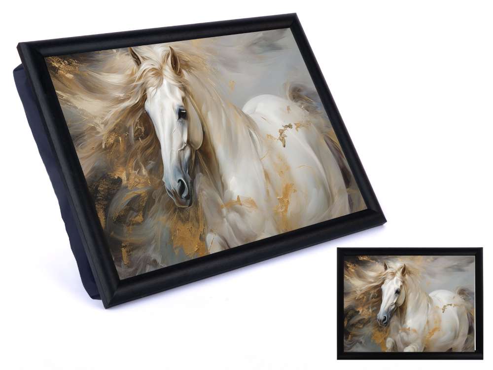 Plateau-coussin (coussin de lecture) avec illustration de cheval élégant aux accents dorés