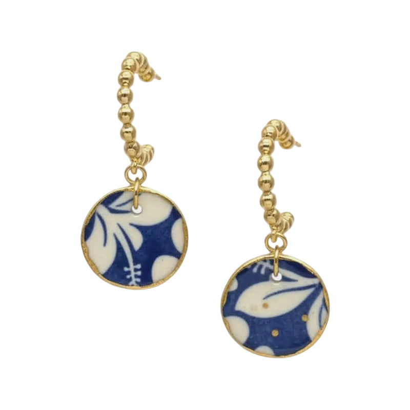 BOUCLES D'OREILLES CÉRAMIQUE BLEU & BLANC FINI OR - WAMBRA CERAMICS