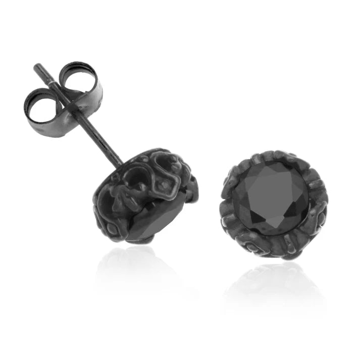 BOUCLES D'OREILLES FIXES EN ZIRCON CUBIQUE NOIR - STEELX