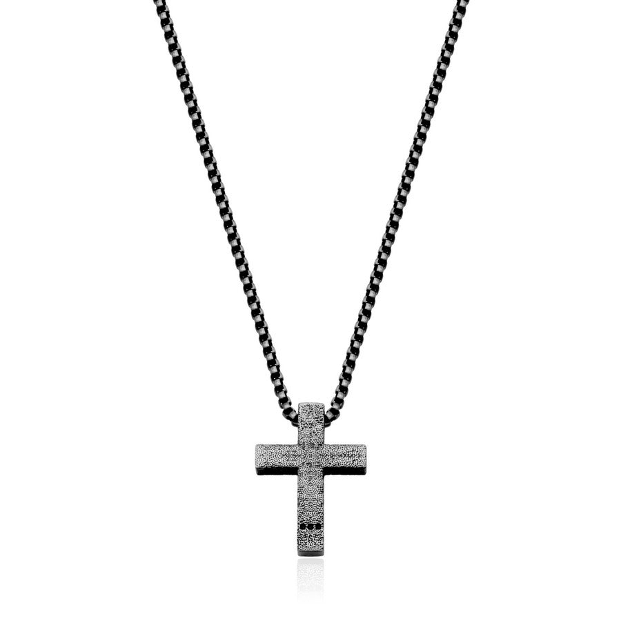 PENDENTIF CROIX TEXTUREE FINITION ANTIQUE STEELX