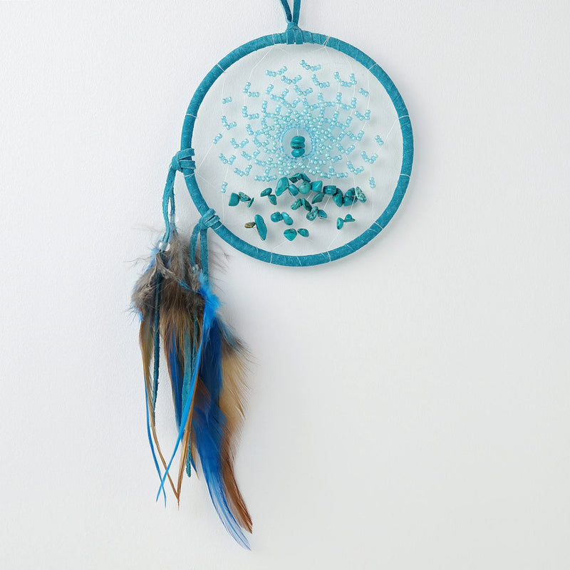 Capteur de rêves à flux énergétique 4" avec pierres turquoises – Spirituel, artisanal et symbolique
