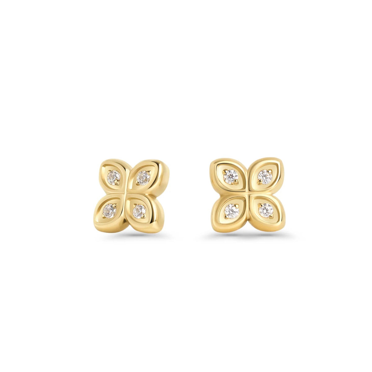 BOUCLES D’OREILLES TRÈFLES EN ZIRCON ET ACIER INOXYDABLE OR - MIA BIJOUX