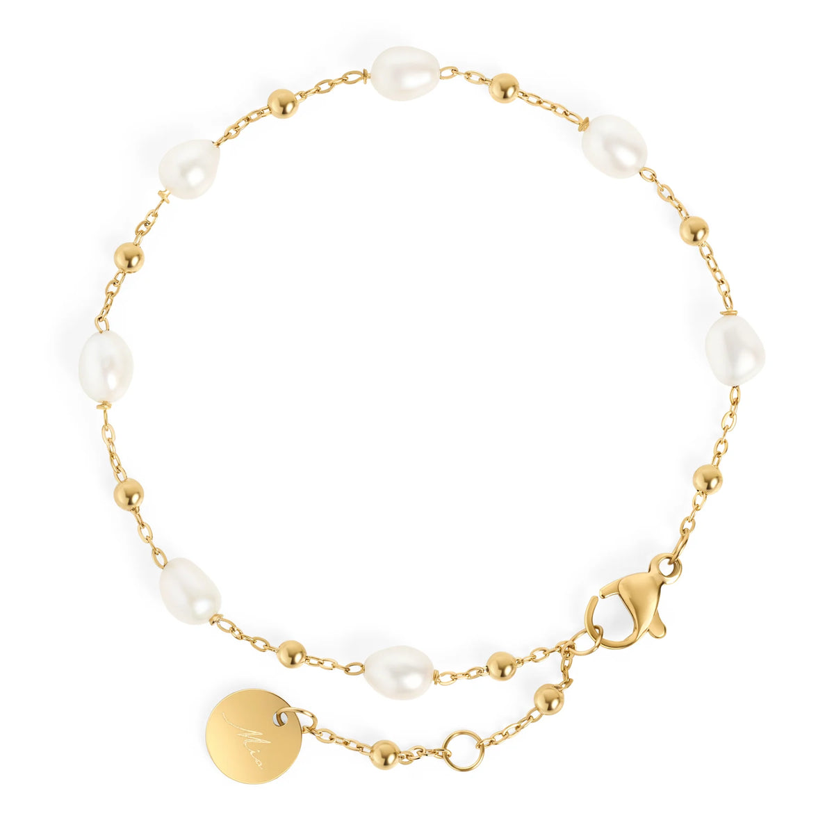 BRACELET NIVA ACIER INOXYDABLE OR BILLES ET PERLES - MIA BIJOUX