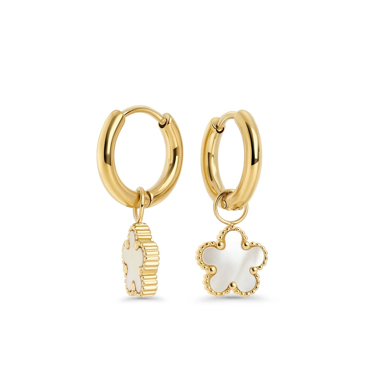BOUCLES D'OREILLES BRELOQUE FLEUR ACIER INOXYDABLE OR - MIA BIJOUX