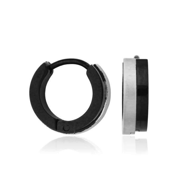 BOUCLES D'OREILLES BICOLORES EN ACIER INOXYDABLE NOIR - STEELX