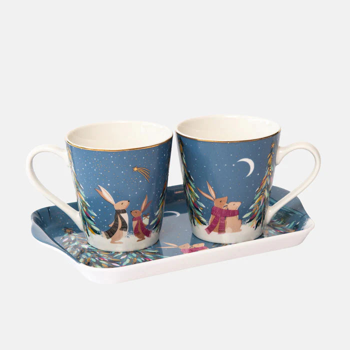 ENSEMBLE TASSES ET PLATEAU WOODLAND TALES MOONLIGHT RABBITS - SARA MILLER LONDON