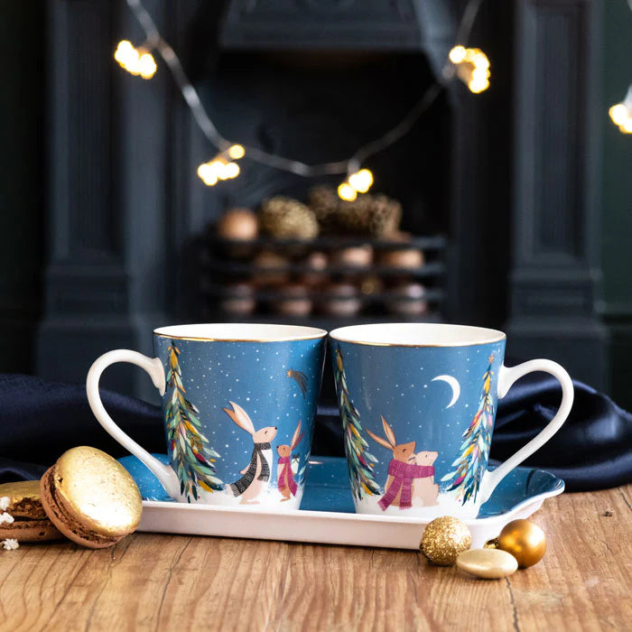 ENSEMBLE TASSES ET PLATEAU WOODLAND TALES MOONLIGHT RABBITS - SARA MILLER LONDON