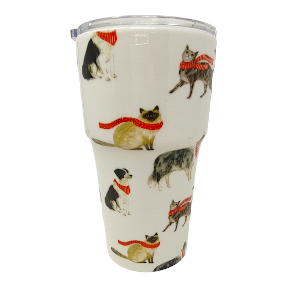 TASSE CERAMIQUE DE VOYAGE CHATS ET CHIENS FOULARD ROUGE