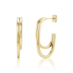 Boucles d’oreilles modernes à double anneau en acier inoxydable doré poli - ARZ Steel