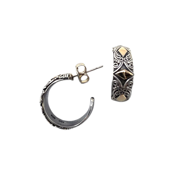 BOUCLES D'OREILLES DE BALI ARGENT ET OR MOTIFS LOSANGES | L'AVENTURINE