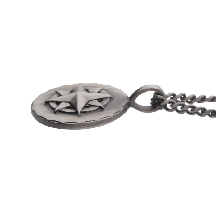 COLLIER BOUSSOLE EN ACIER INOXYDABLE GRIS ANTIQUE | INOX CANADA