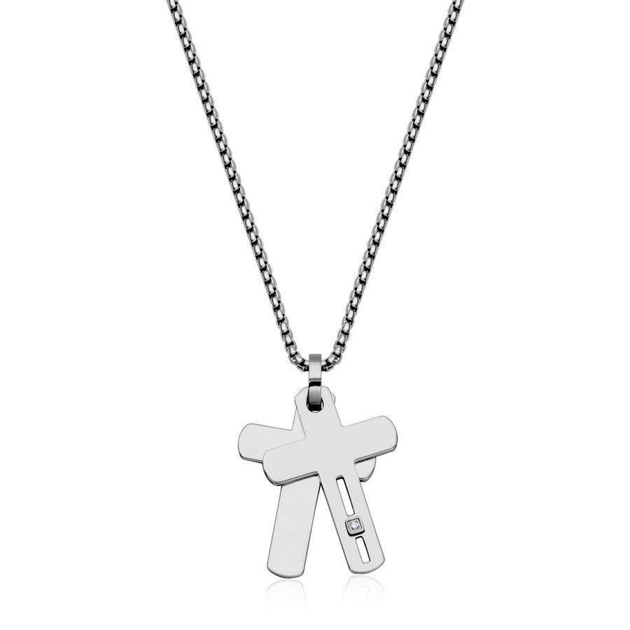 PENDENTIF DOUBLE CROIX ACIER STEELX