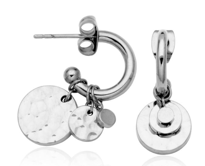 BOUCLES D'OREILLES DEMI ANNEAUX MULTI DISQUES STEELX