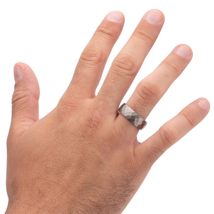 BAGUE CONFORTABLE EN TITANE ET SEQUOIA | BIJOUX INOX CANADA