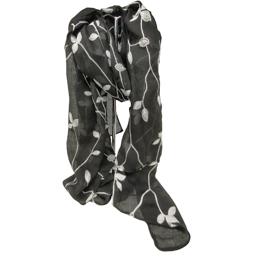 FOULARD BRODEE NOIR 35% ACRYLIQUE / 65% COTON / 177CM LONG ET 71 CM LARGE