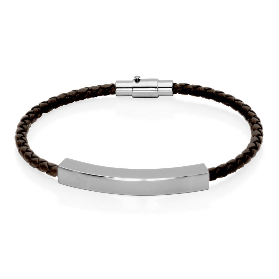 STEELX BRACELET ACIER/CUIR BRUN TRESSE T1XG230380