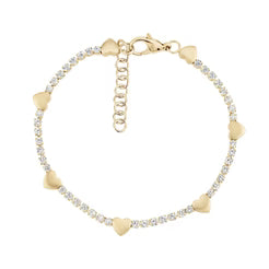 Bracelet tennis élégant avec cœurs mats en acier inoxydable et zircons scintillants - ARZ Steel