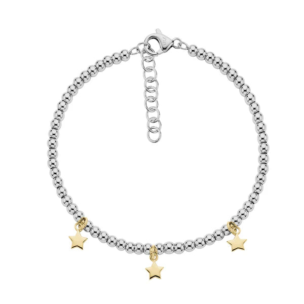 Bracelet délicat perlé avec breloques étoiles dorées en acier inoxydable - ARZ Steel