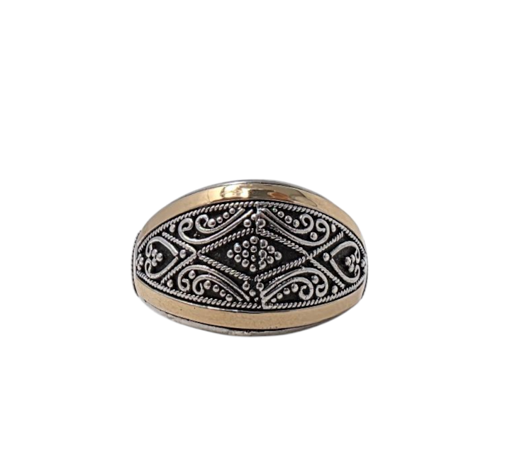 BAGUE DE BALI ARGENT ET OR MOTIFS FLEURS | L'AVENTURINE 