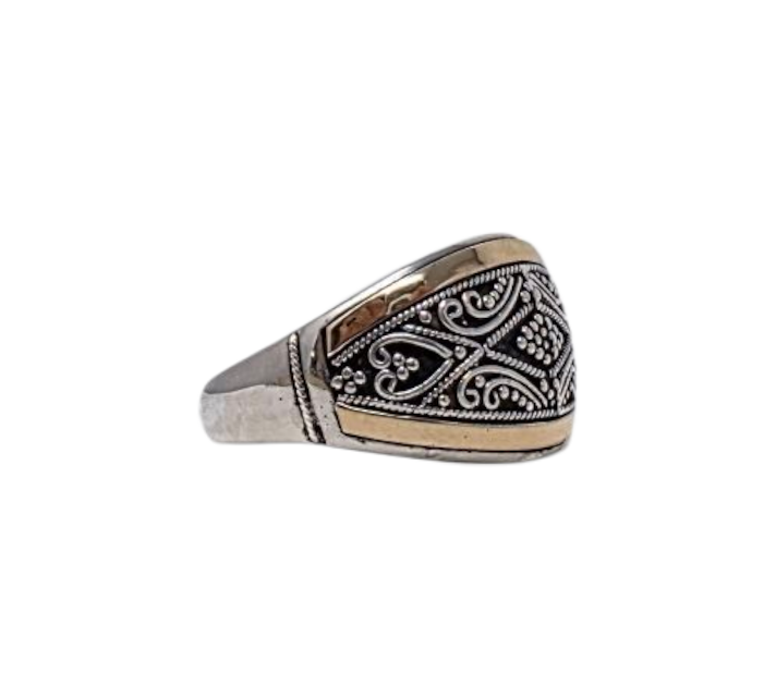 BAGUE DE BALI ARGENT ET OR MOTIFS FLEURS | L'AVENTURINE 