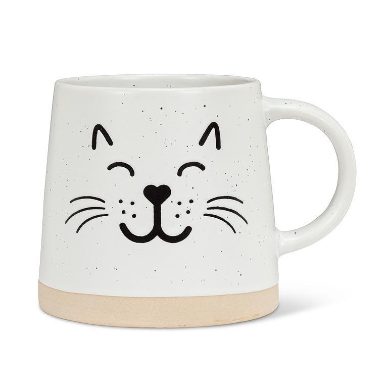 Tasse à base large en grès avec visage de chat - 14 oz