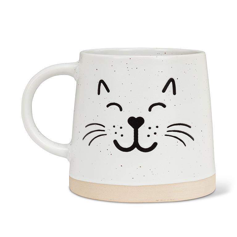 Tasse à base large en grès avec visage de chat - 14 oz