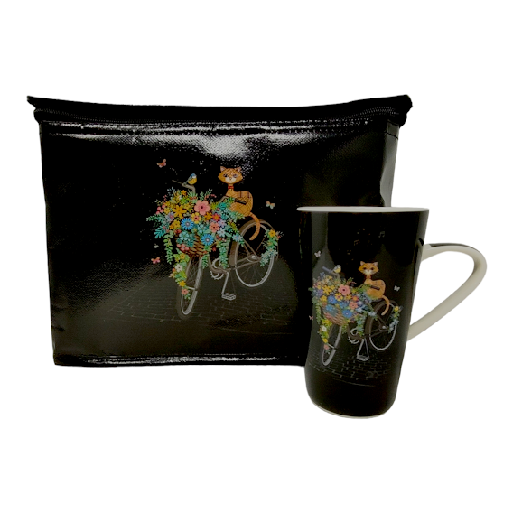 GRANDE TASSE NOIRE CHAT VELO ET GLACIERE 435ML 