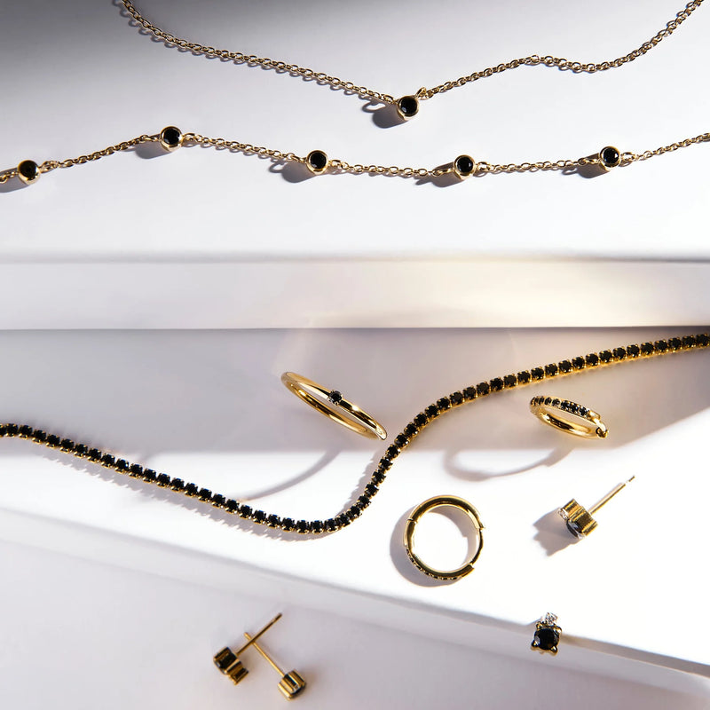 COLLIER ACIER INOXYDABLE DORE ET PIERRE NOIRE JUPITER