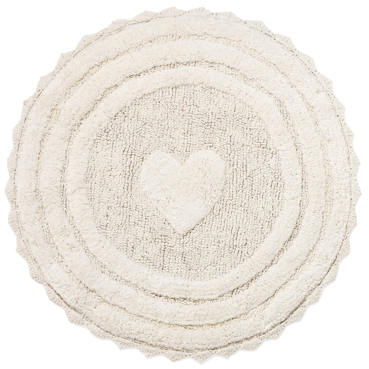 TAPIS DE BAIN ROND EN COTON TUFTÉ BLANC – MOTIF CŒUR